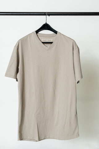 100% Combed Cotton V-Neck - Sand